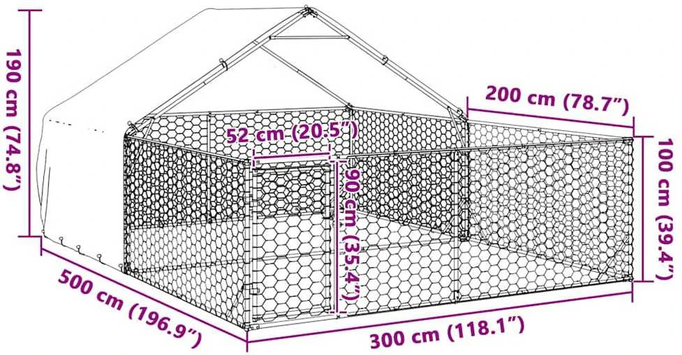 Lauko voljeras šunims su aptvaru, 5x3x1,9m, plienas