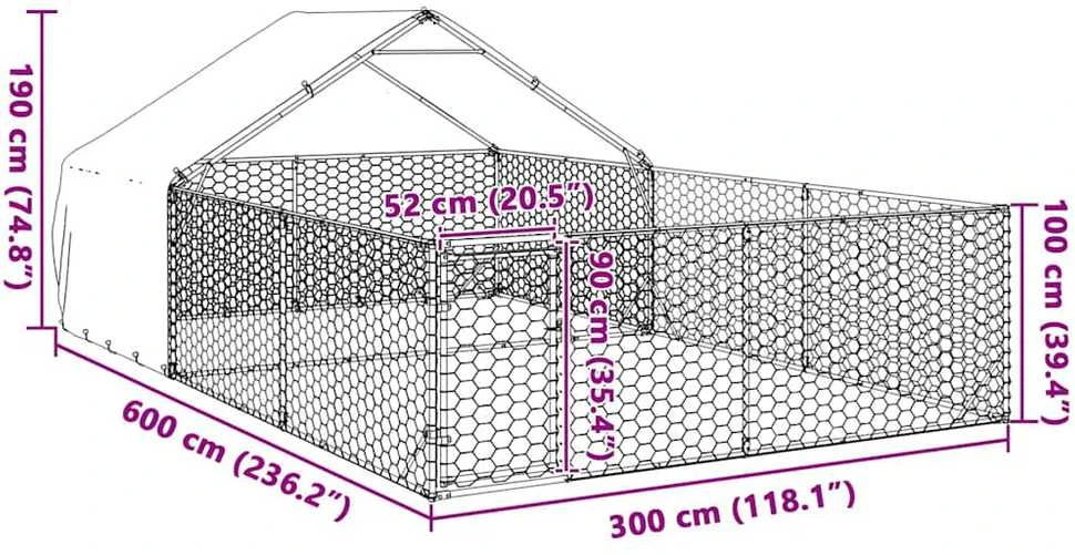 Lauko voljeras šunims su aptvaru, 6x3x1,9m, plienas