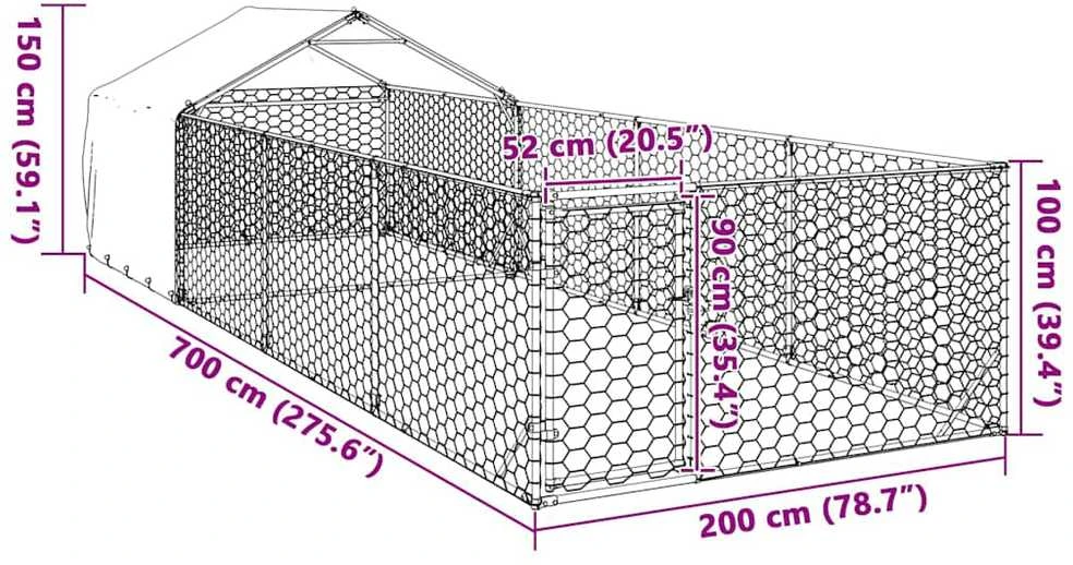 Lauko voljeras šunims su aptvaru, 7x2x1,5m, plienas