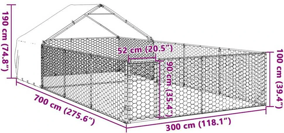 Lauko voljeras šunims su aptvaru, 7x3x1,9m, plienas
