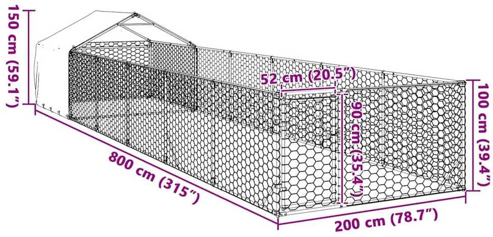 Lauko voljeras šunims su aptvaru, 8x2x1,5m, plienas