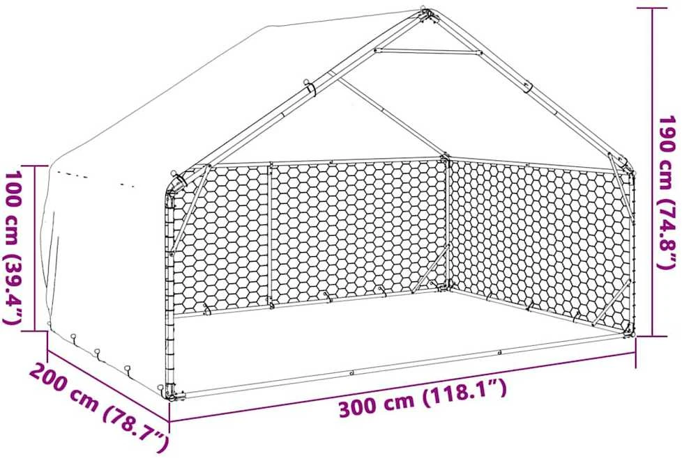 Lauko šunų voljeras su stogeliu, 3x2x1,9 m, cinkuotas plienas