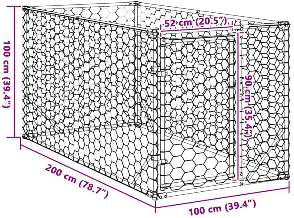 Lauko šunų voljeras su durelėmis, 2x1x1 m, cinkuotas plienas