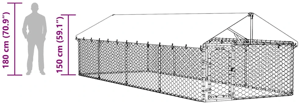 Lauko voljeras šunims su stogu, 600x200x150cm