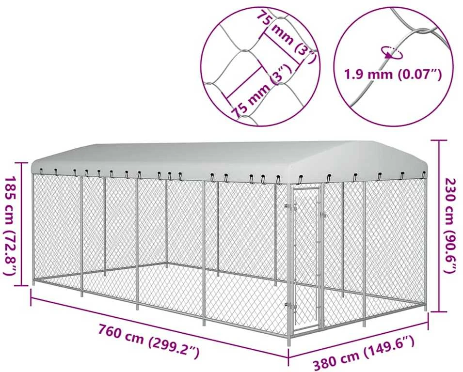 Lauko voljeras šunims su stogu, 7,6x3,8x2,3m