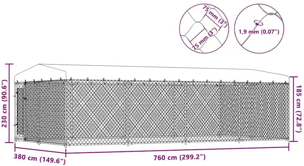 Lauko voljeras šunims su stogu, 7,6x3,8x2,3m