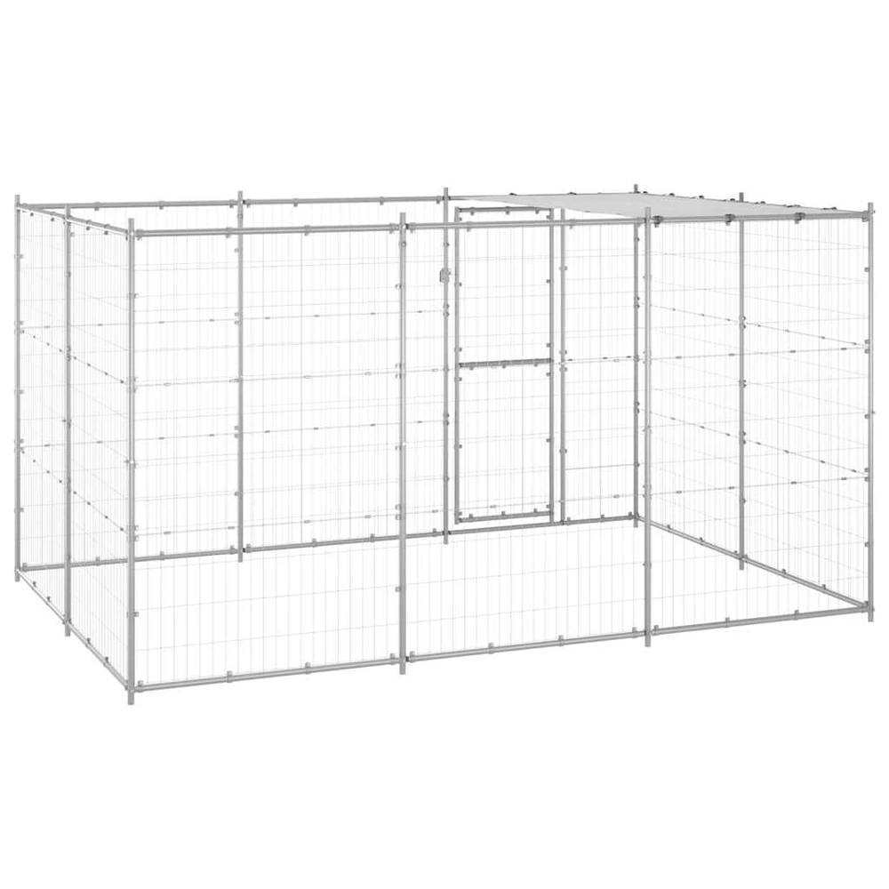 Lauko voljeras šunims su stogu, galvanizuotas plienas, 7,26m²