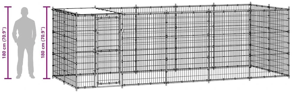 Lauko voljeras šunims su stogu, galvanizuotas plienas, 12,1m²