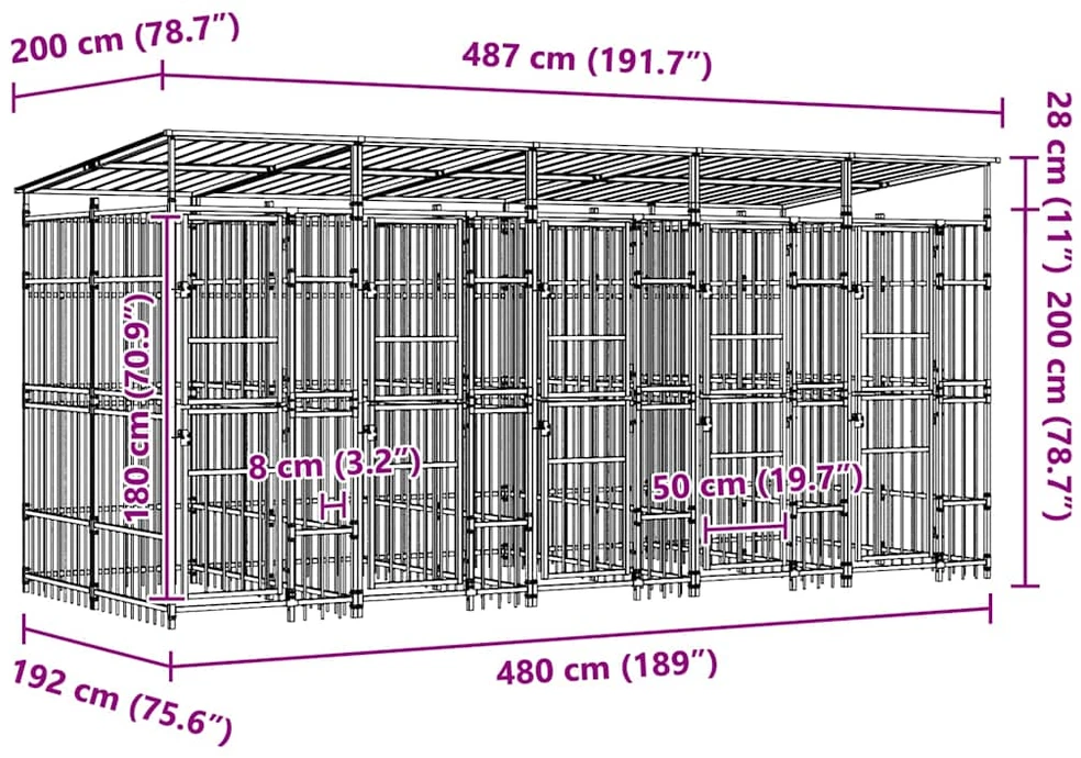 Lauko voljeras šunims su stogu, plienas, 9,22m²
