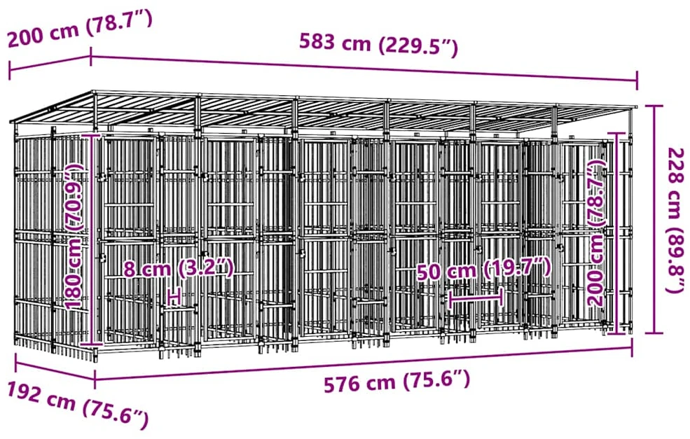 Lauko voljeras šunims su stogu, plienas, 11,06m²