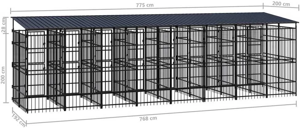 Lauko voljeras šunims su stogu, plienas, 14,75m²