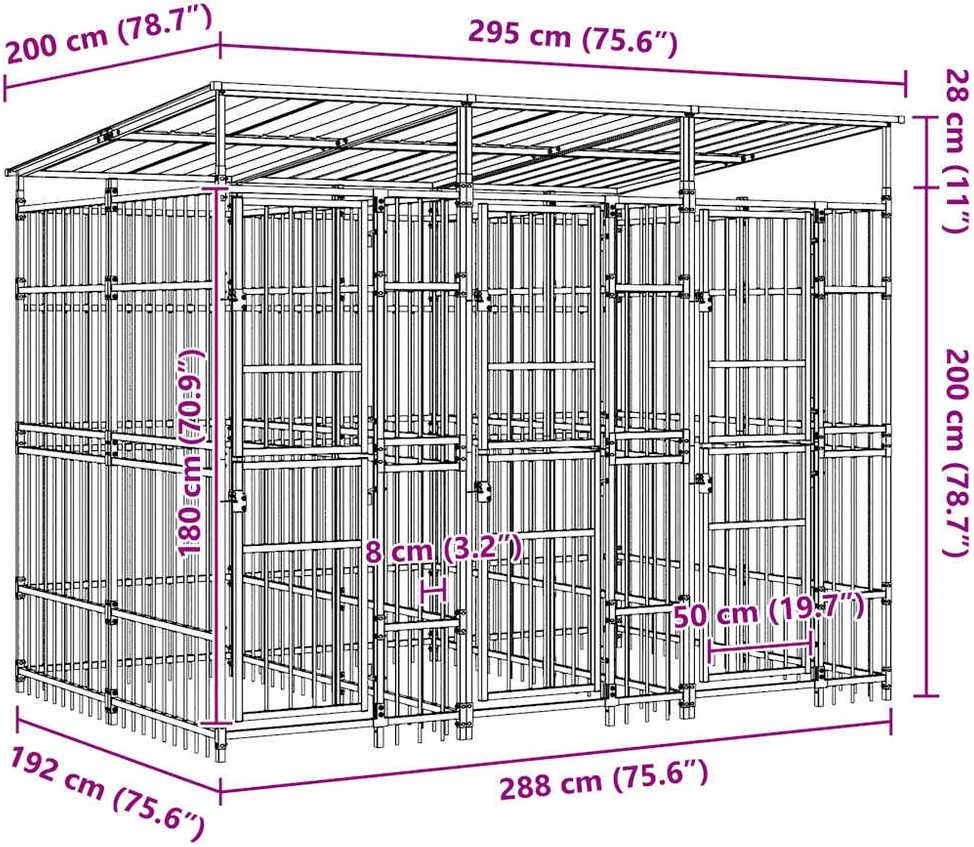 Lauko voljeras šunims su stogu, plienas, 5,53m²
