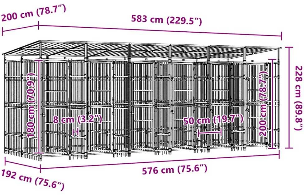 Lauko voljeras šunims su stogu, plienas, 11,06m²