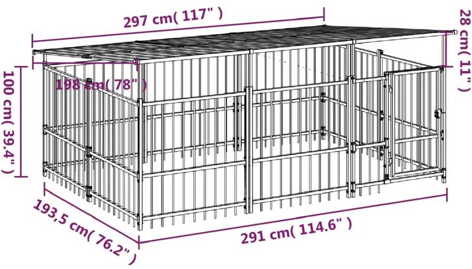 Lauko voljeras šunims su stogu, plienas, 5,63m²