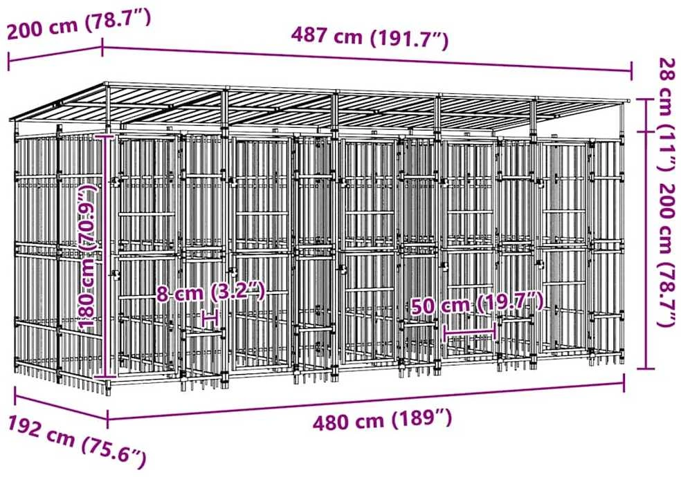 Lauko voljeras šunims su stogu, plienas, 9,22m²