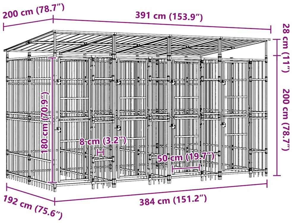 Lauko voljeras šunims su stogu, plienas, 7,37m²