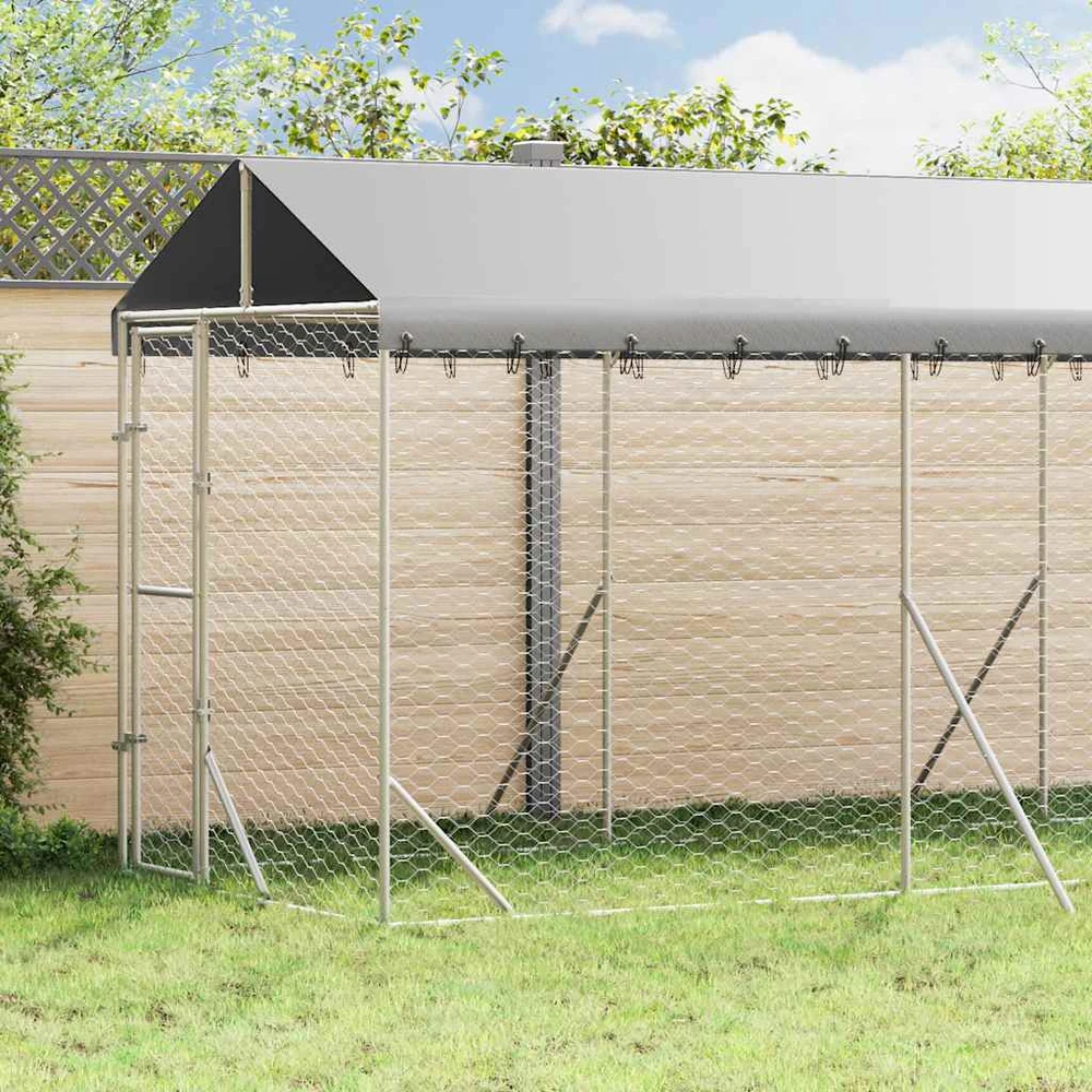 Lauko voljeras šunims su stogu, sidabrinis, 2x6x2,5m, plienas