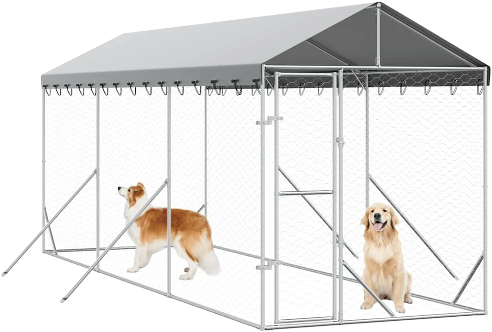 Lauko voljeras šunims su stogu, sidabrinis, 2x6x2,5m, plienas