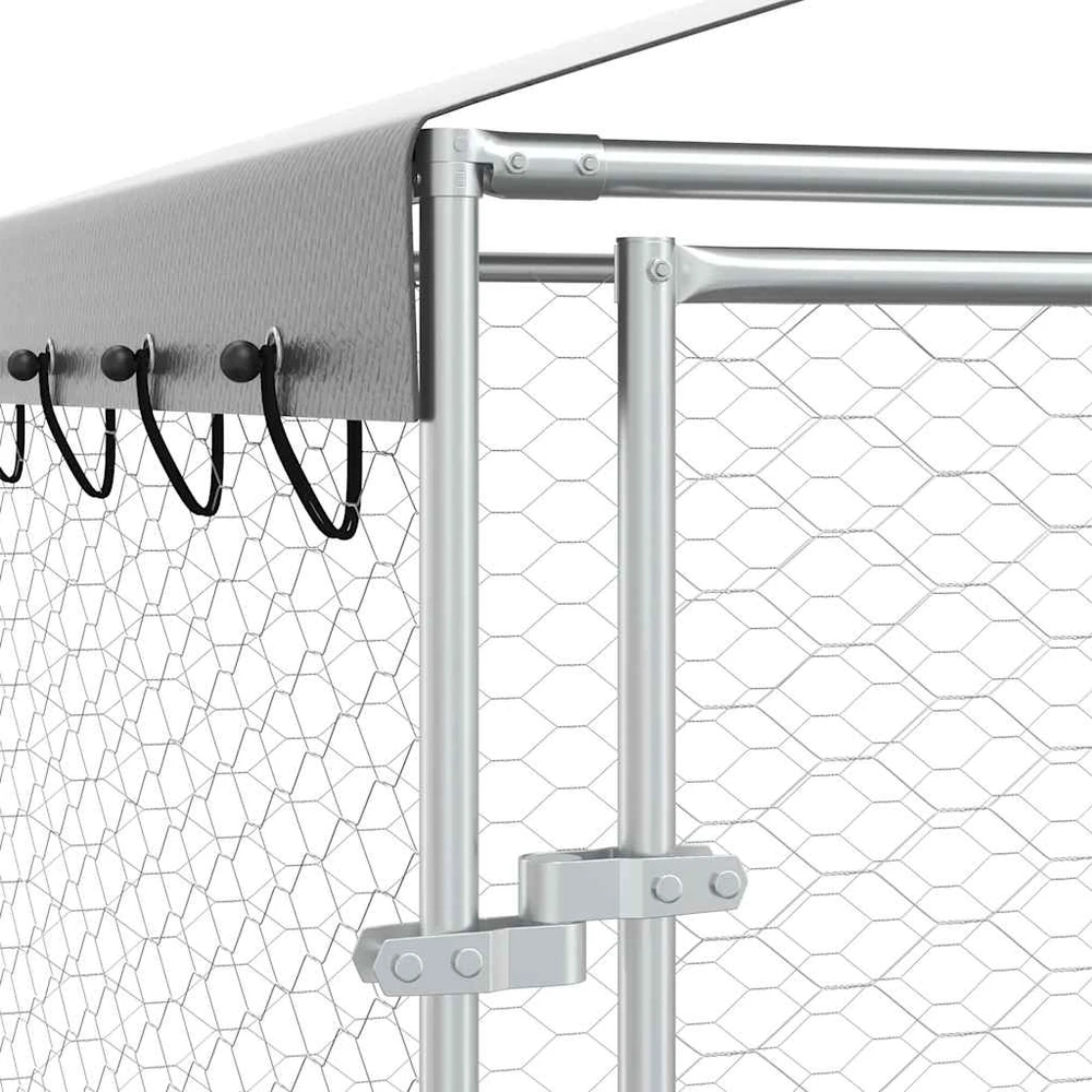Lauko voljeras šunims su stogu, sidabrinis, 3x1,5x2,5m, plienas