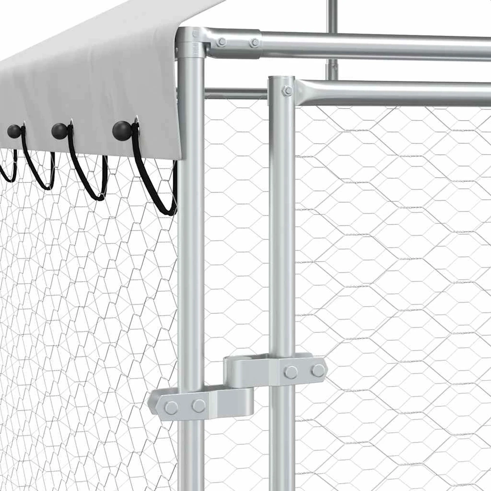 Lauko voljeras šunims su stogu, sidabrinis, 10x2x2,5m, plienas