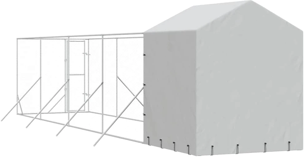 Lauko voljeras šunims su stogu, sidabrinis, 2x10x2,5m, plienas
