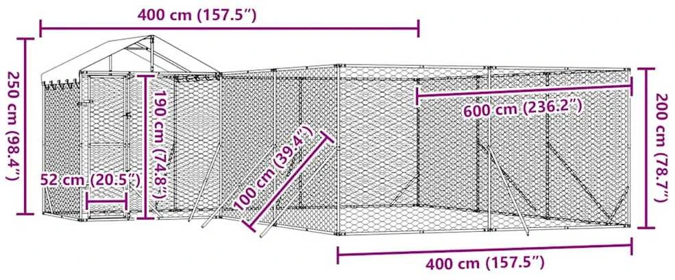 Lauko voljeras šunims su stogu, sidabrinis, 6x6x2,5m, plienas
