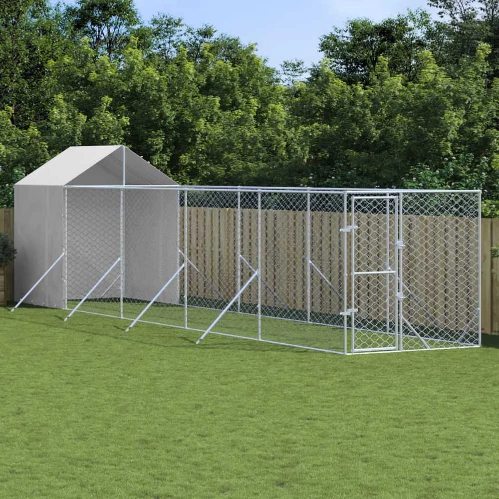 Lauko voljeras šunims su stogu, sidabrinis, 2x10x2,5m, plienas