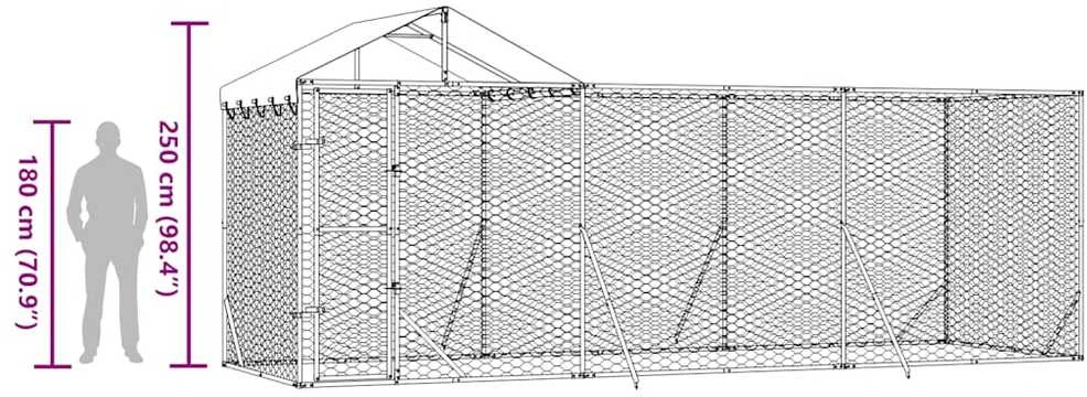Lauko voljeras šunims su stogu, sidabrinis, 6x2x2,5m, plienas