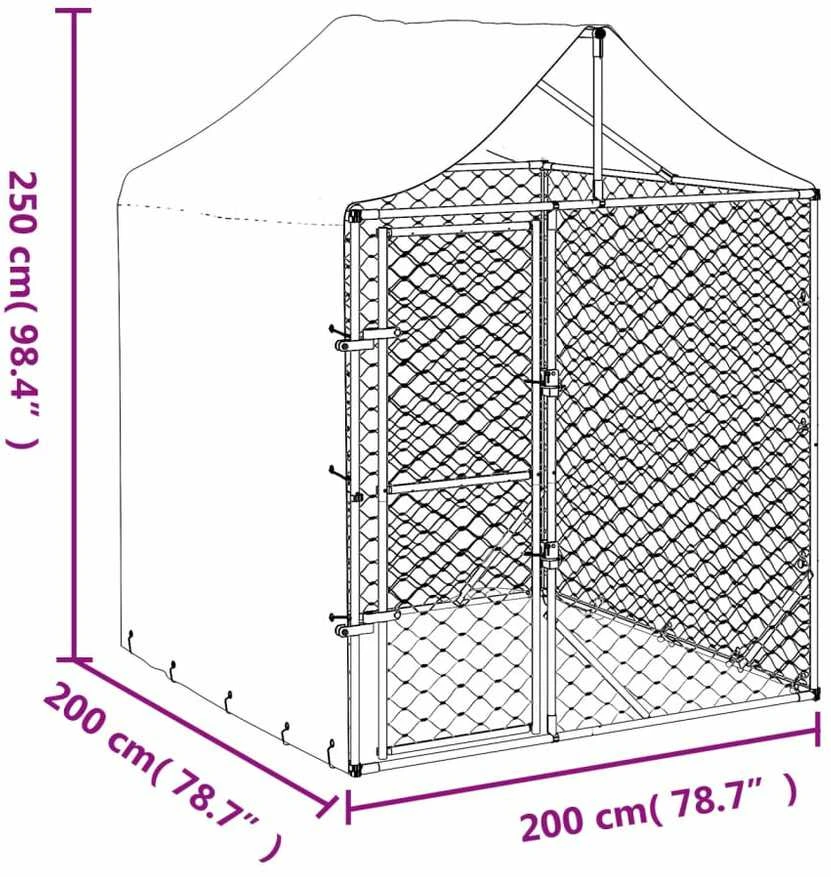 Lauko voljeras šunims su stogu, sidabrinis, 2x2x2,5m, plienas