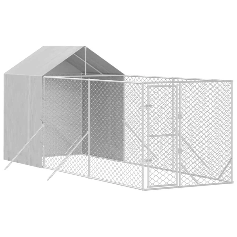 Lauko voljeras šunims su stogu, sidabrinis, 2x6x2,5m, plienas