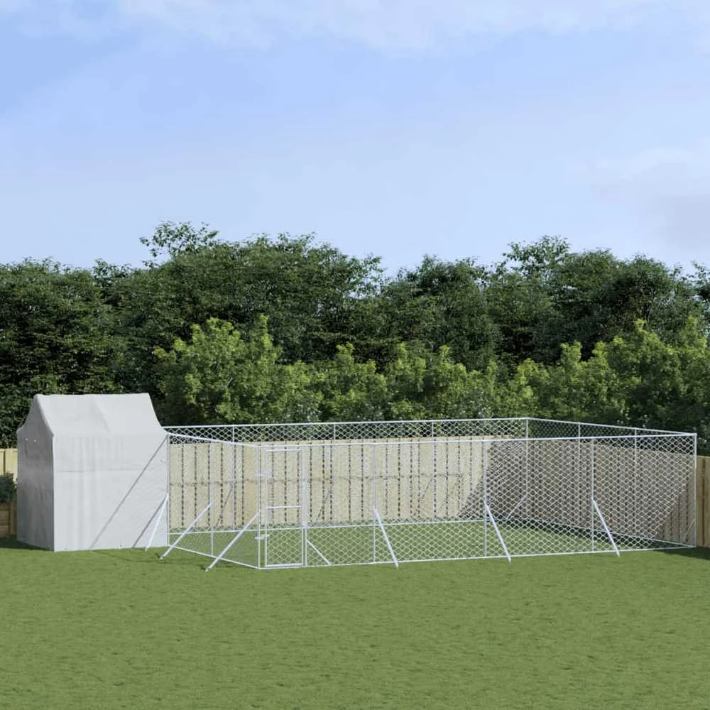 Lauko voljeras šunims su stogu, sidabrinis, 6x6x2,5m, plienas