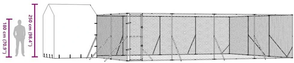 Lauko voljeras šunims su stogu, sidabrinis, 10x6x2,5m, plienas