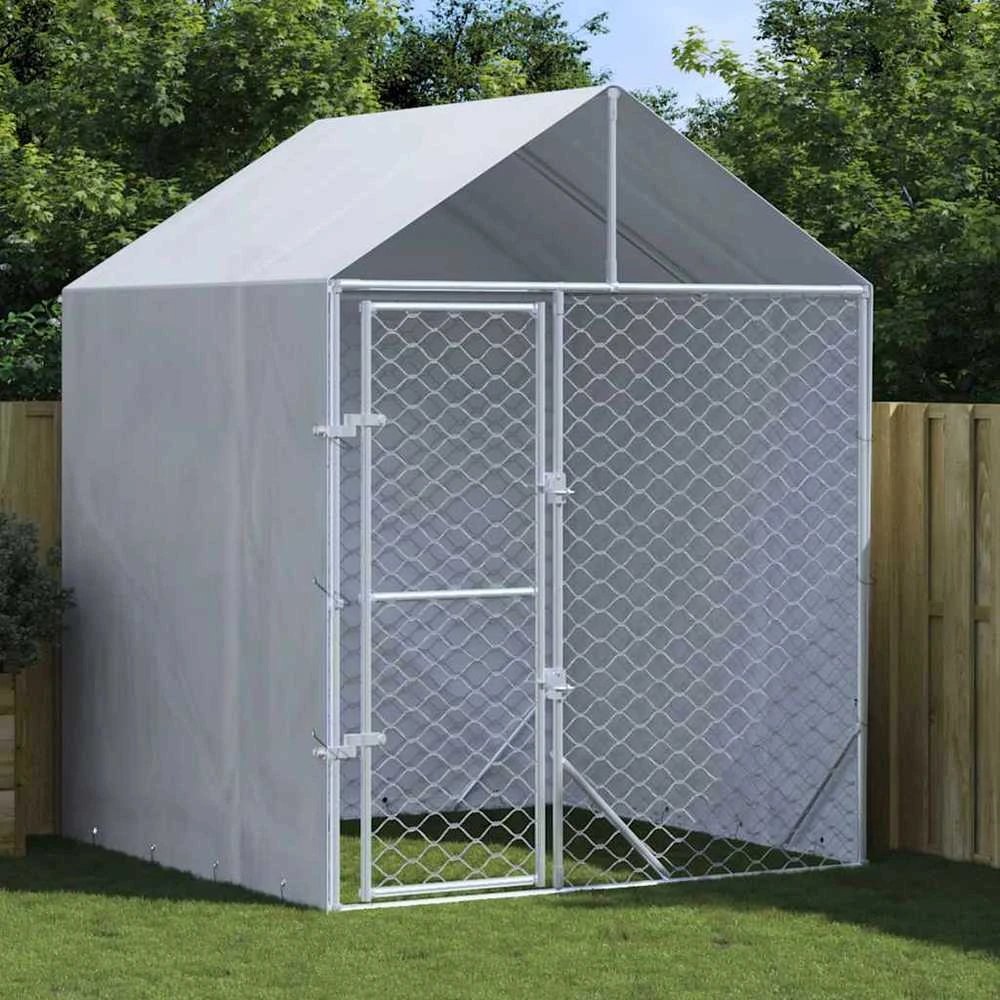 Lauko voljeras šunims su stogu, sidabrinis, 2x2x2,5m, plienas