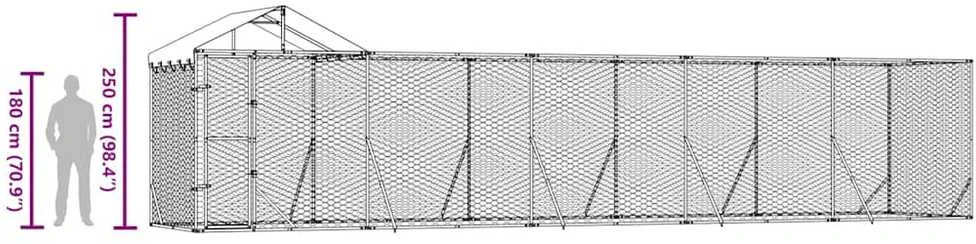 Lauko voljeras šunims su stogu, sidabrinis, 10x2x2,5m, plienas