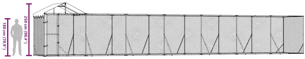 Lauko voljeras šunims su stogu, sidabrinis, 14x2x2,5m, plienas