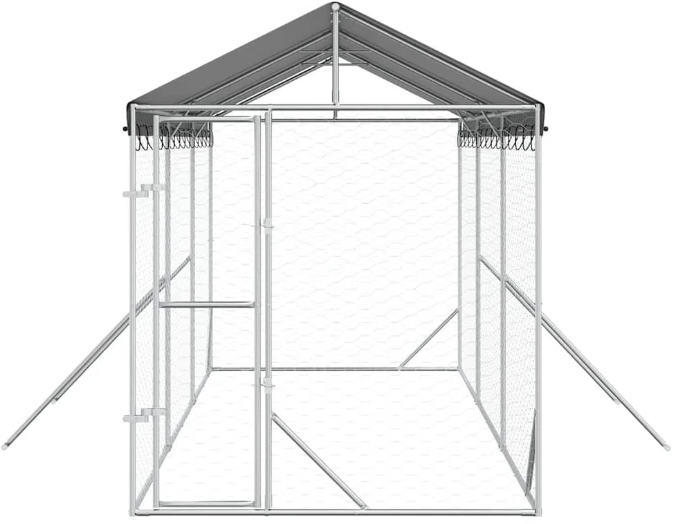 Lauko voljeras šunims su stogu, sidabrinis, 2x6x2,5m, plienas
