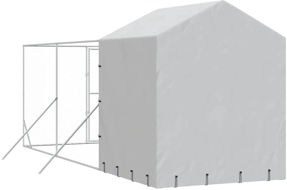 Lauko voljeras šunims su stogu, sidabrinis, 2x6x2,5m, plienas