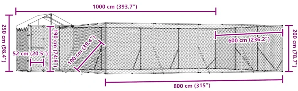 Lauko voljeras šunims su stogu, sidabrinis, 10x6x2,5m, plienas