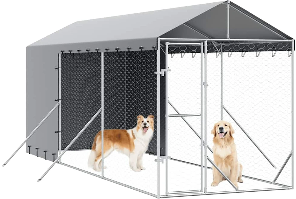 Lauko voljeras šunims su stogu, sidabrinis, 2x6x2,5m, plienas