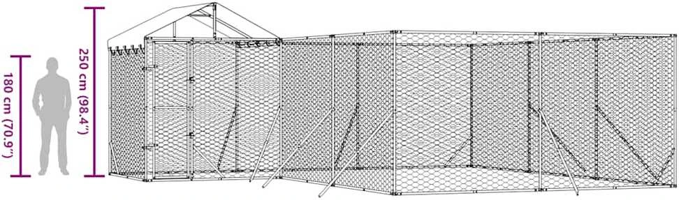 Lauko voljeras šunims su stogu, sidabrinis, 6x6x2,5m, plienas
