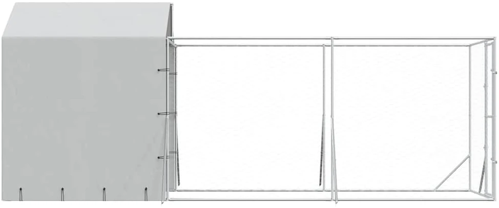 Lauko voljeras šunims su stogu, sidabrinis, 2x6x2,5m, plienas