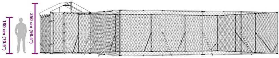 Lauko voljeras šunims su stogu, sidabrinis, 10x6x2,5m, plienas