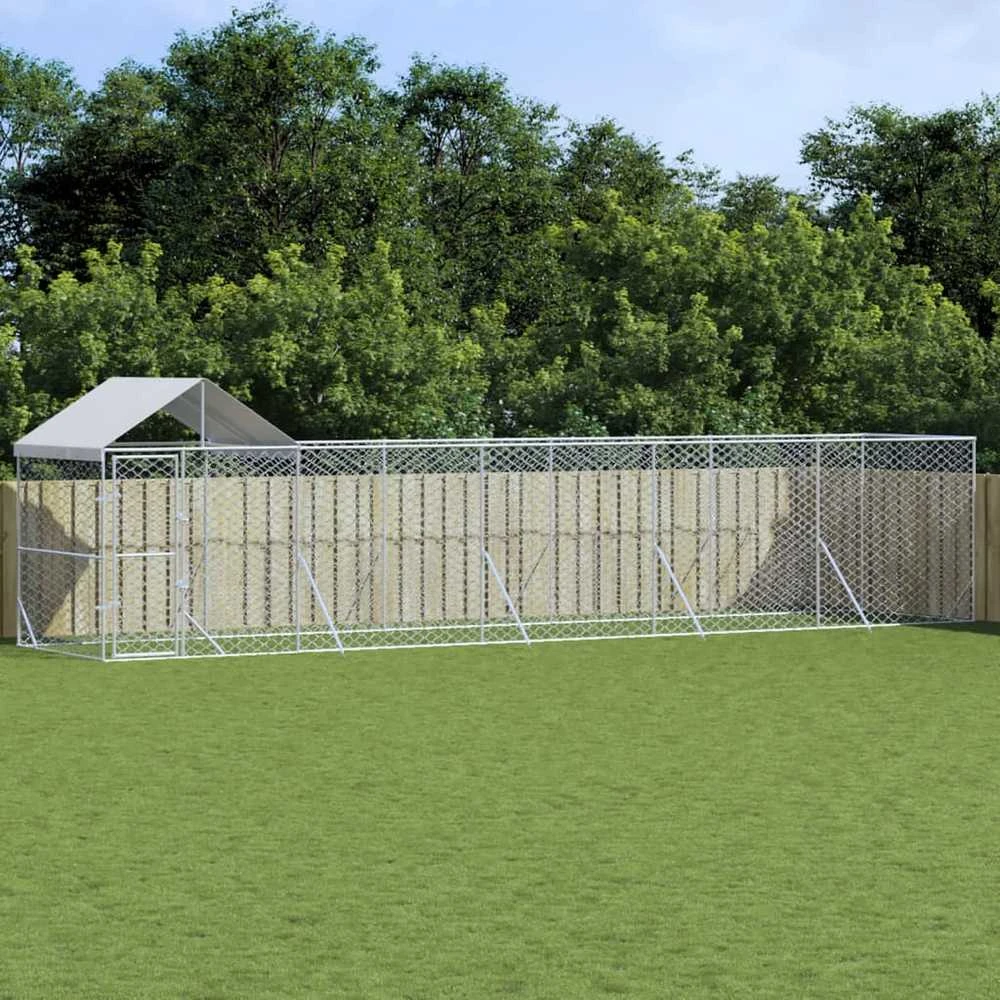 Lauko voljeras šunims su stogu, sidabrinis, 10x2x2,5m, plienas