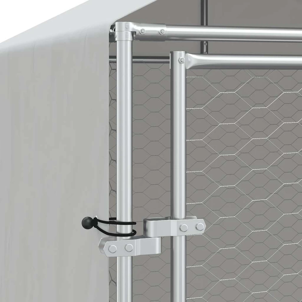 Lauko voljeras šunims su stogu, sidabrinis, 2x10x2,5m, plienas