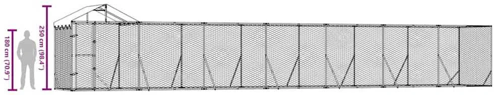 Lauko voljeras šunims su stogu, sidabrinis, 14x2x2,5m, plienas