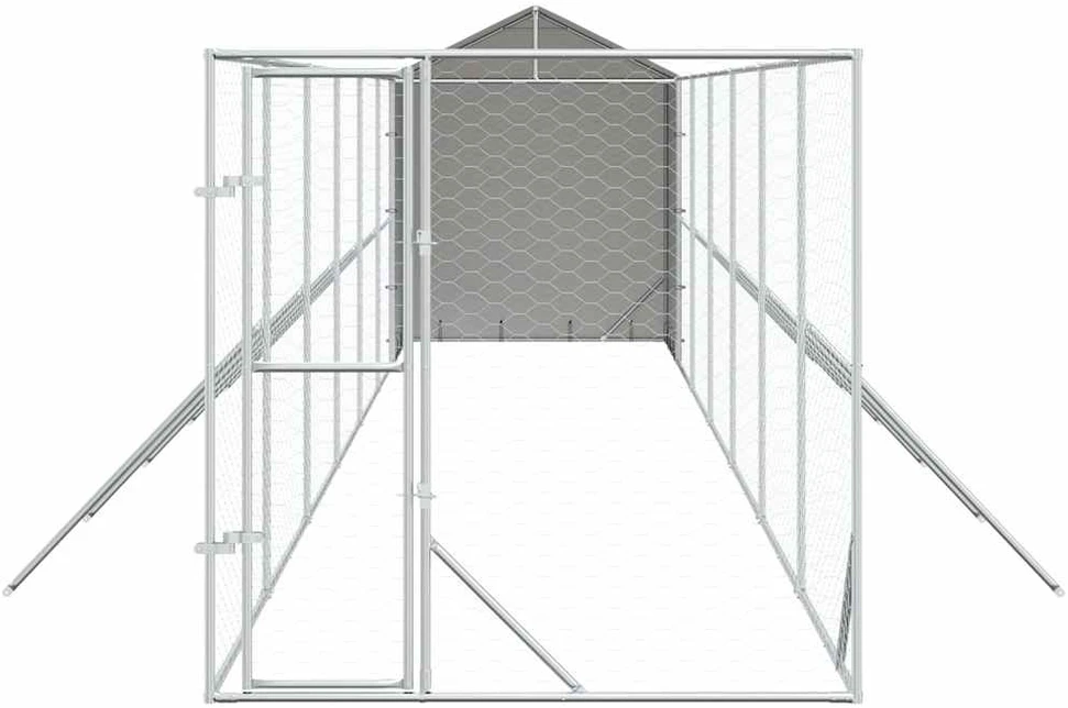 Lauko voljeras šunims su stogu, sidabrinis, 2x14x2,5m, plienas