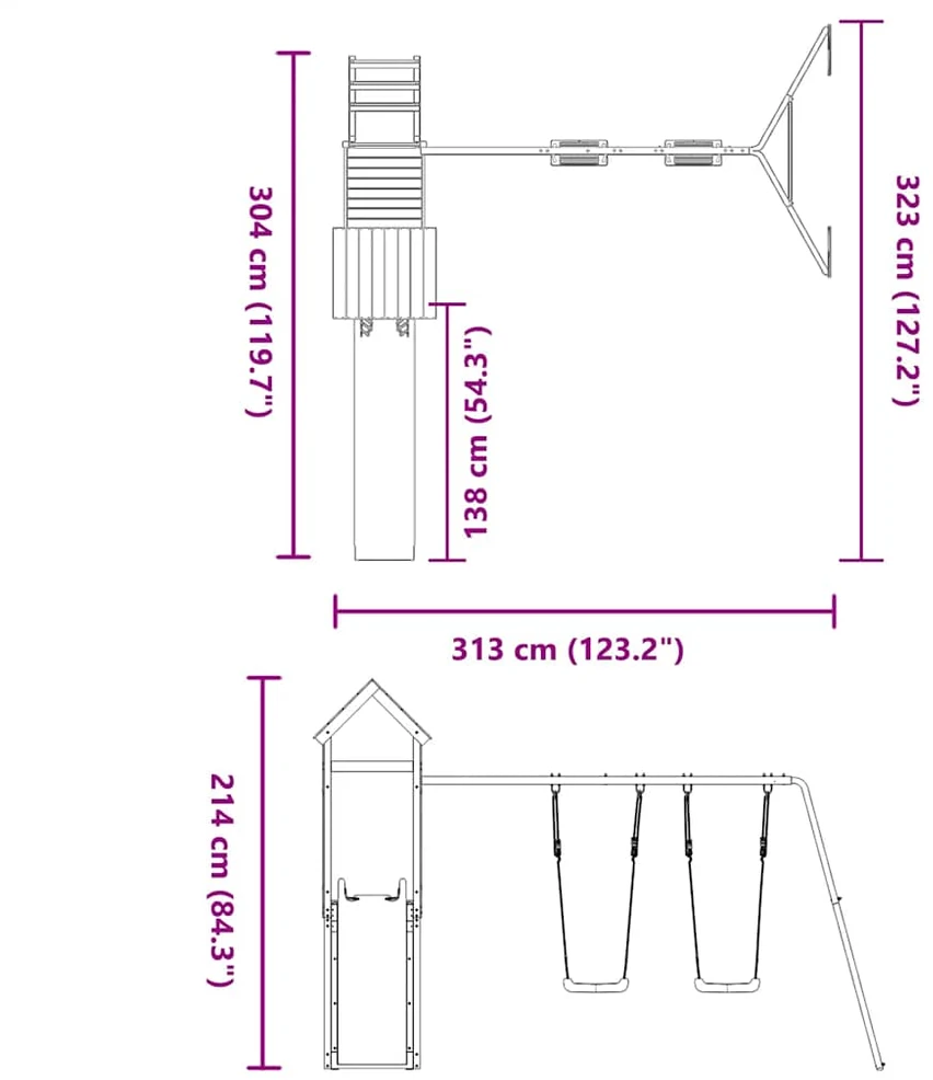 Lauko žaidimų aikštelės komplektas, pušies medienos masyvas