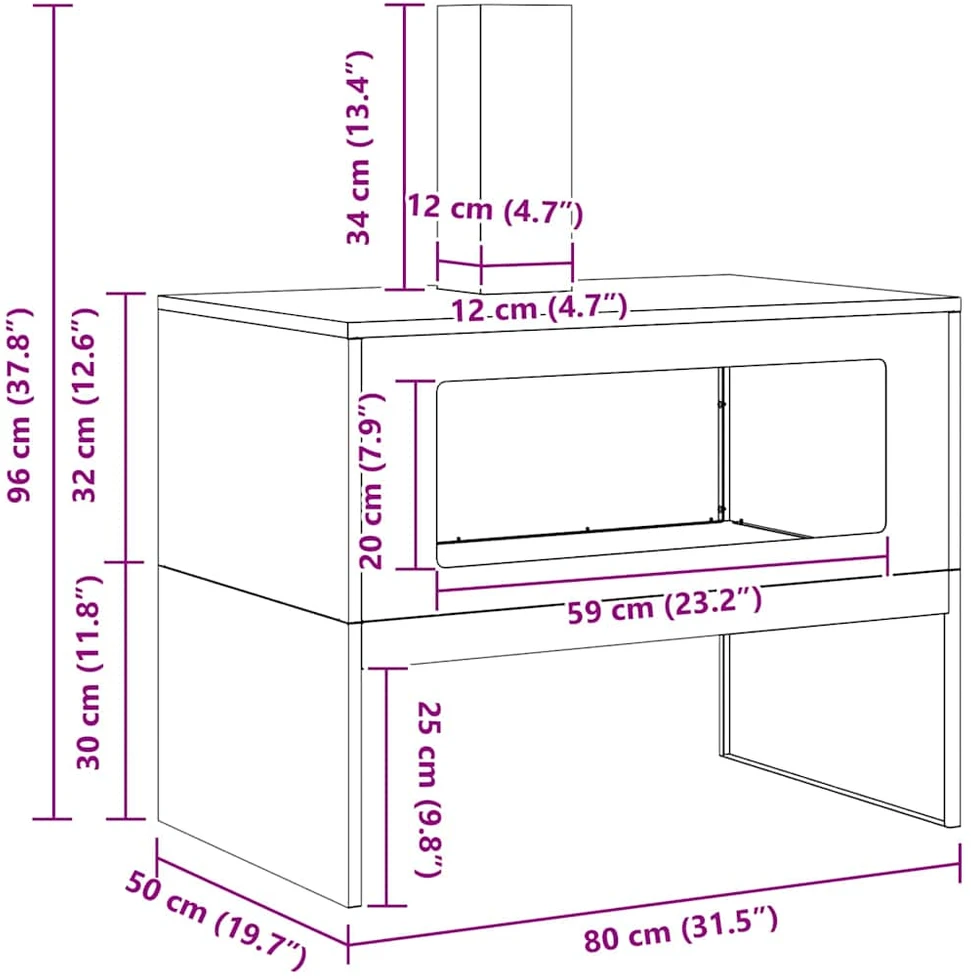 Laužavietė Juoda 80 x 50 x 96 cm Šaltai valcuotas plienas