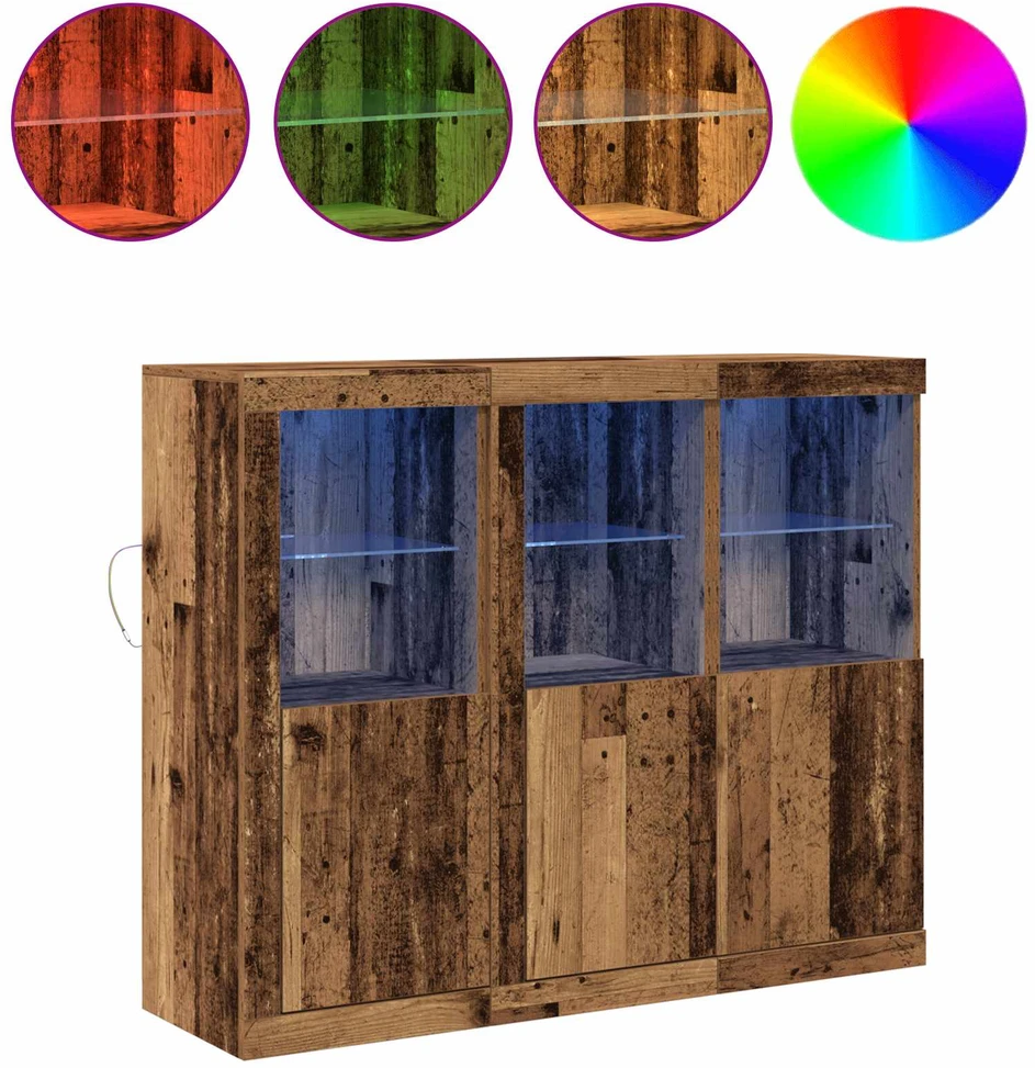 LED Bufetas 3 vnt. Senas medis 123 x 37 x 100 cm