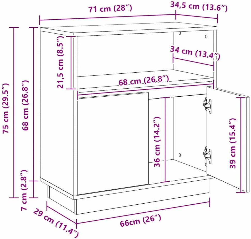 LED Bufetas Balta 71 x 34,5 x 75 cm Apdirbta mediena